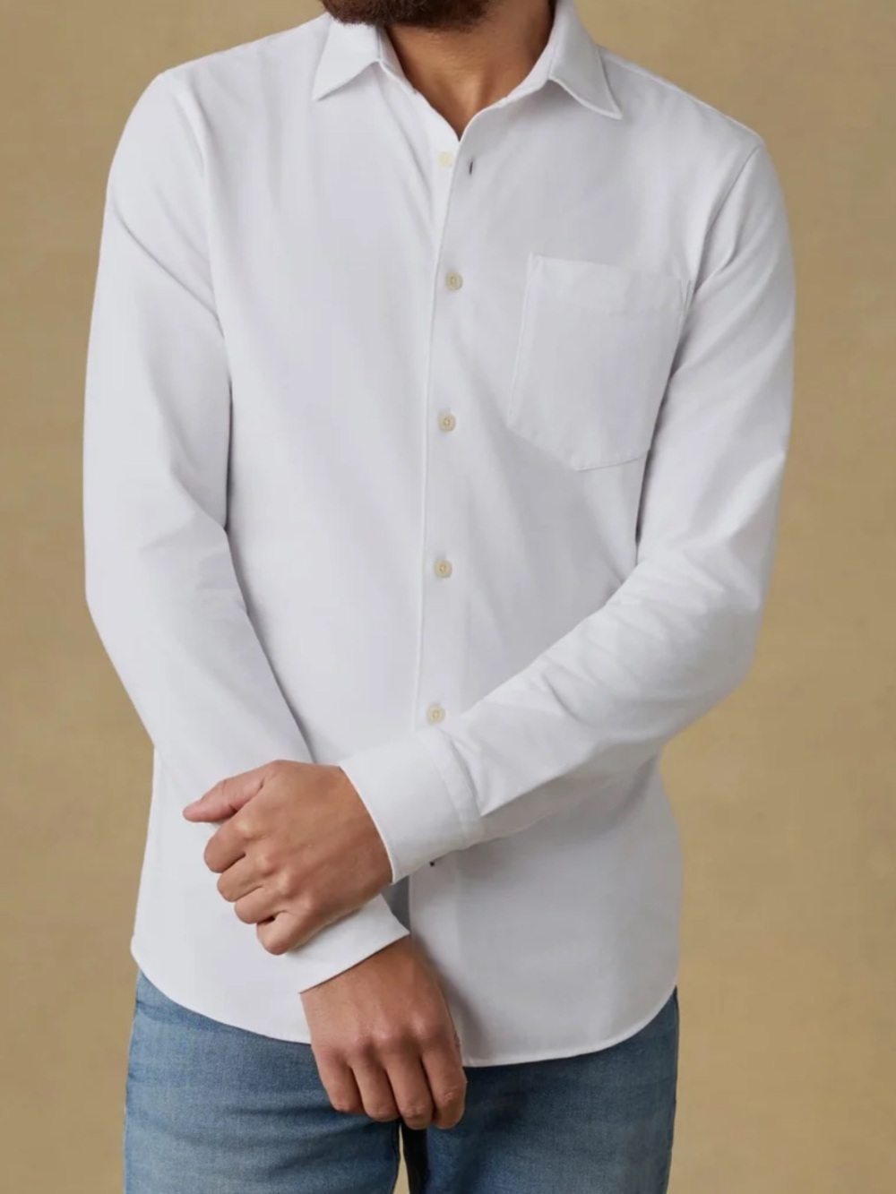 Faherty Men White Long-Sleeve Costa Pique Shirt Pure White LARGE NWT